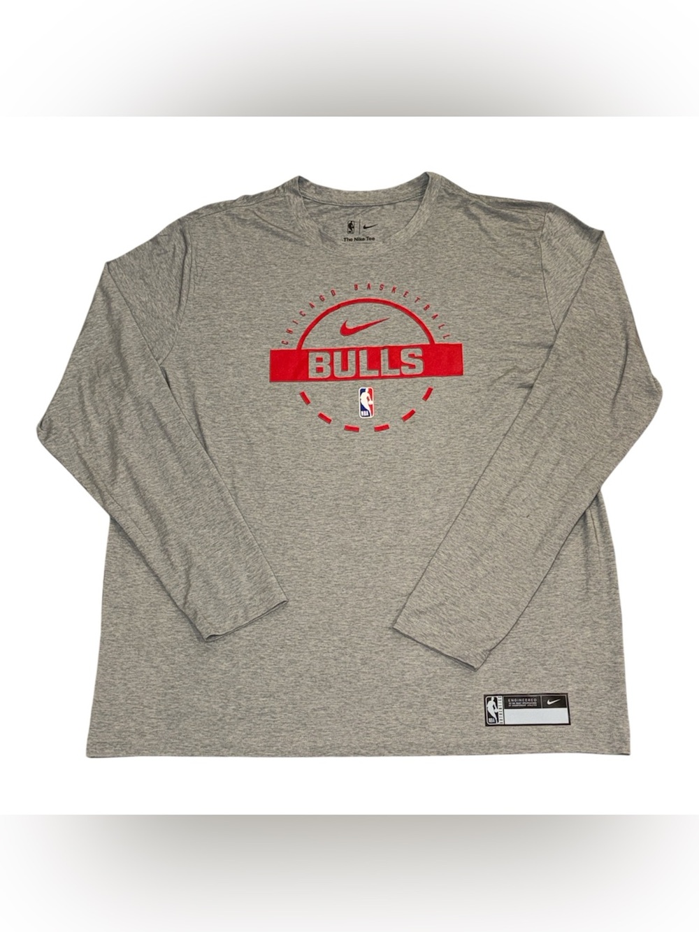 Nike Chicago Bulls Basketball Practice Long Sleeve Gray Dri Fit T Shirt Mens 2XL